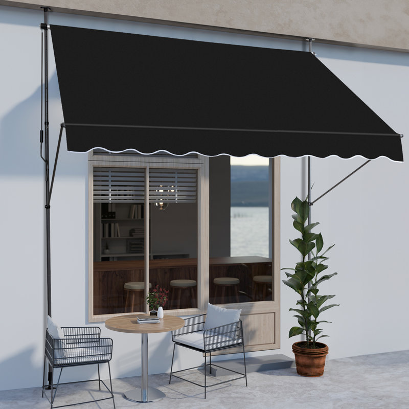 Auvent rétractable en métal et polyester, Noir, H 118 po x l 78,7 po x P 59 po