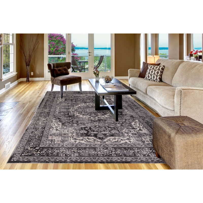 Tapis gris anthracite Heriz, Rectangle 3 pi x 5 pi