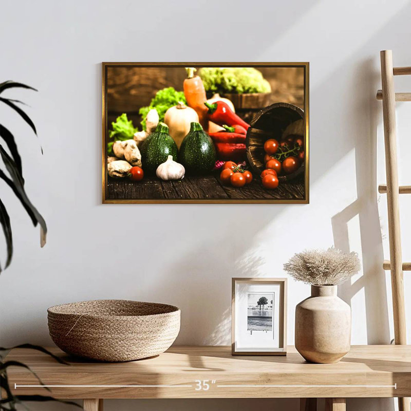 Légumes frais de la ferme, Cadre flottant doré, 19 po x 13 po