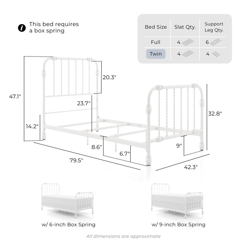 Wren Metal Spindle Panel Bed, Twin, White