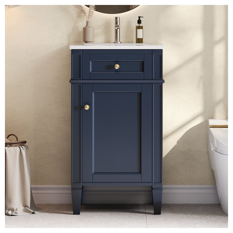 Meuble-lavabo autoportant de 18 po avec lavabo en céramique de style moderne français