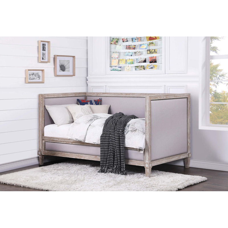 Lit de jour Charlton Linen (simple), Beige et chêne