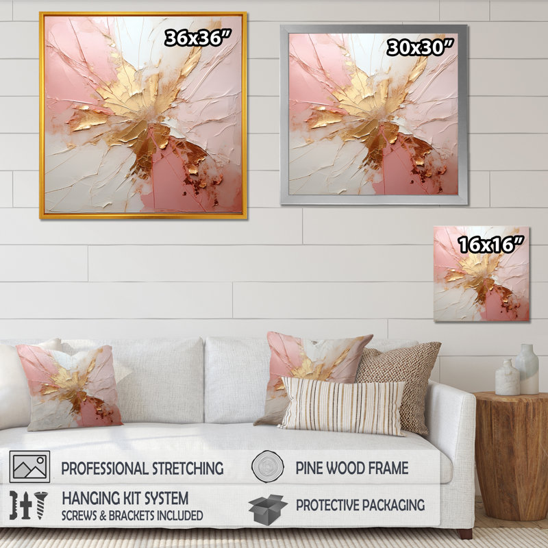 Gold and Pink Paint Fusion - Print on Canvas, 30" H x 30" W, Wrapped Canvas, No Frame