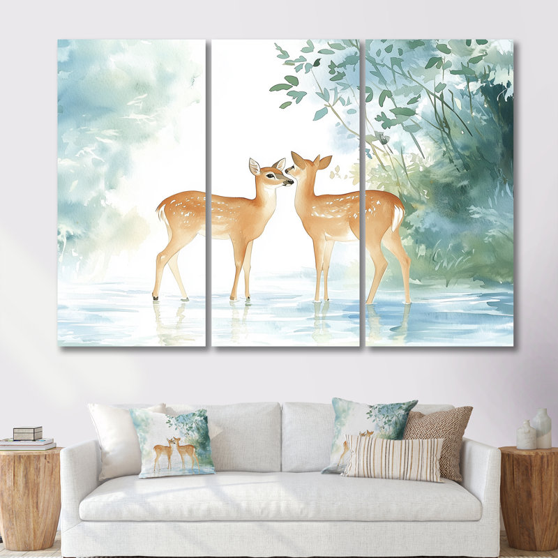 Ensemble de salon Deer By The River II - Deer Wall Art, 28" H x 36" W, Toile tendue, Does Not Apply