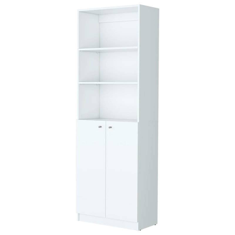 Élégante bibliothèque blanche à 2 portes avec utilisation efficace de l'espace en blanc, idéale pour organiser votre maison