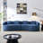 Compression Modern Curved Sofas, Blue Chenille Modular Deep Seat Living Room