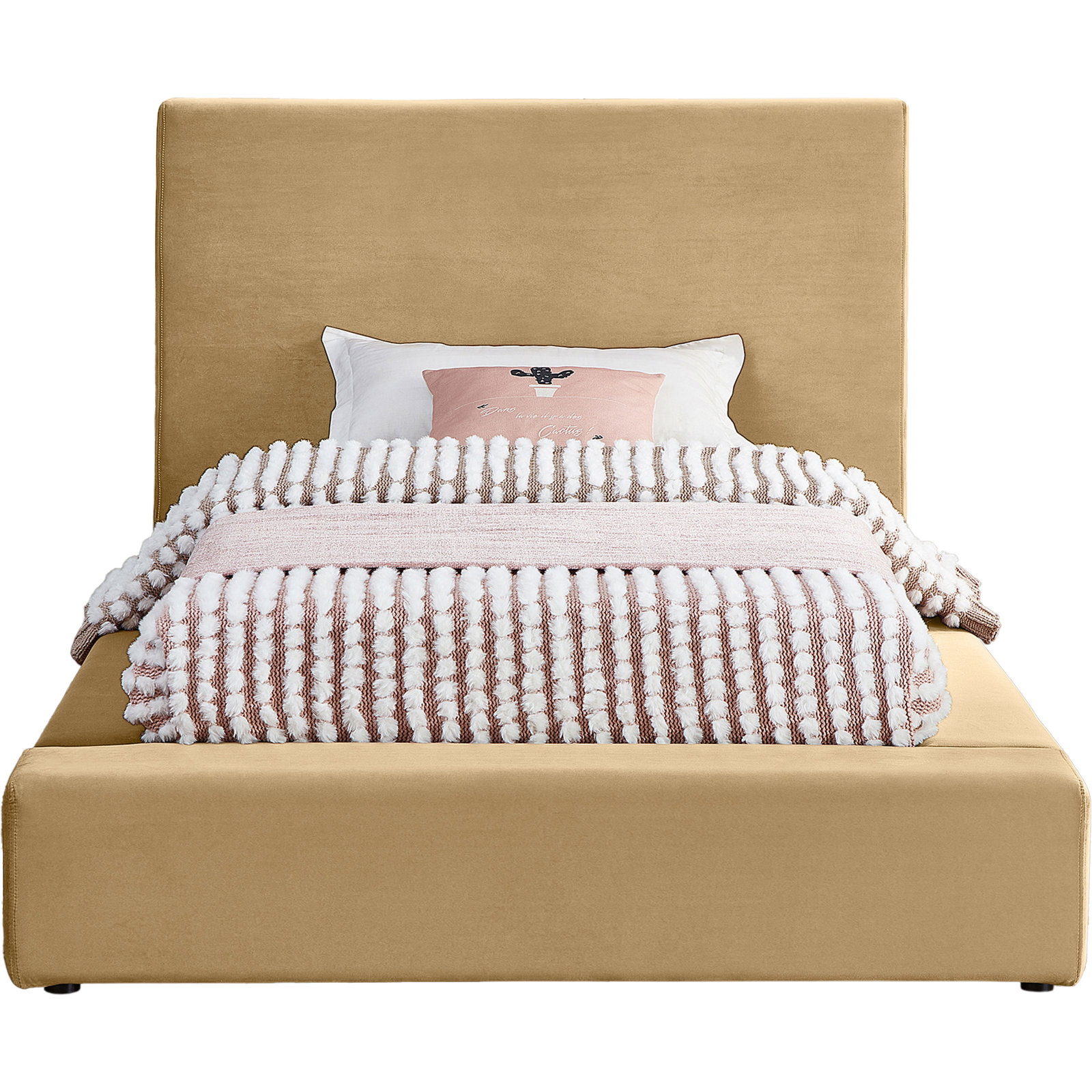 Ishia Upholstered Platform Bed, Twin, Camel Velvet