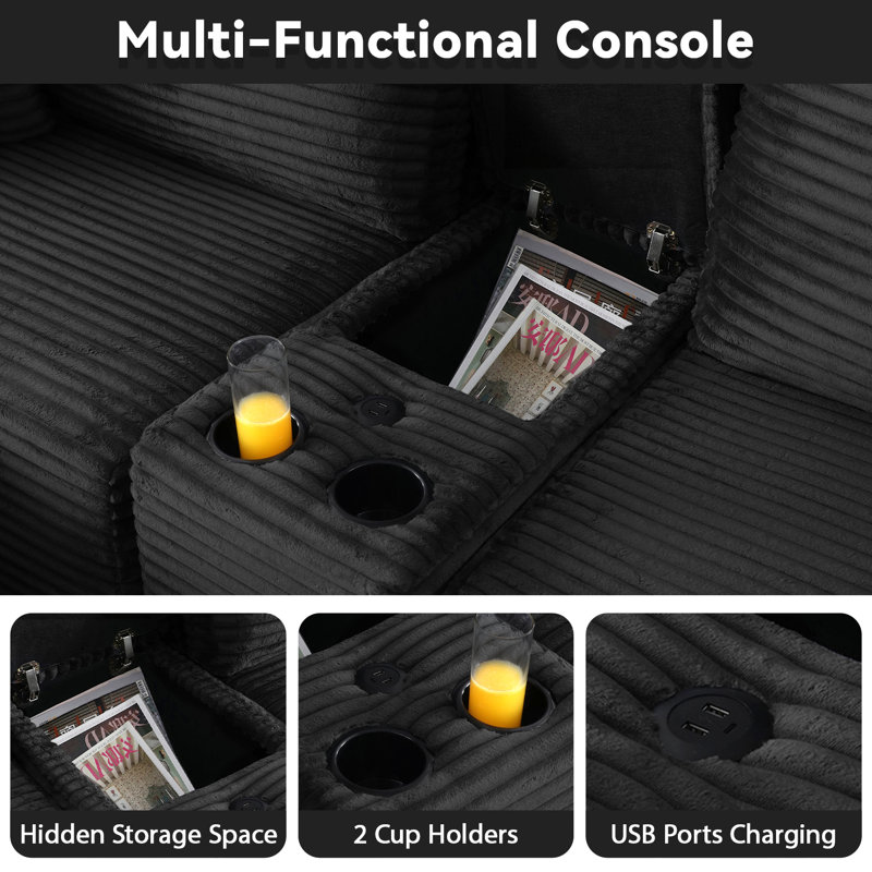 150" Oversized Cloud Boneless Sofa Couch with Cup Holder & Storage, Modern Corduroy U Shaped Modular Sectional Sofa with Deep Seat, USB Ports, No Assembly Required, Comfy Compression Couches for Living Room