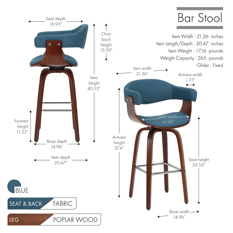 Tabouret Keisha, Tabouret de bar (siège d'une hauteur de 29,53 po), Bleu