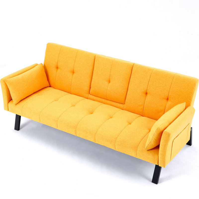 Lit pliant de 70 pouces, beige, avec porte-gobelet et rangement latéral, lin en coton, 2 places, pour les petits espaces de vie en lin, espaces idéaux avec accoudoirs centraux, gris foncé