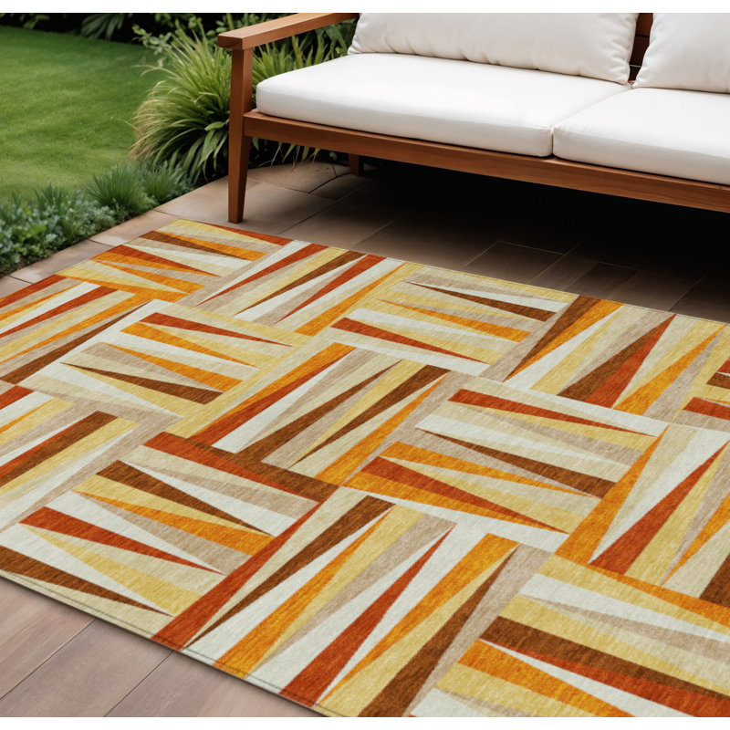 Tapis géométrique lavable intérieur / extérieur orange 10 pi x 14 pi