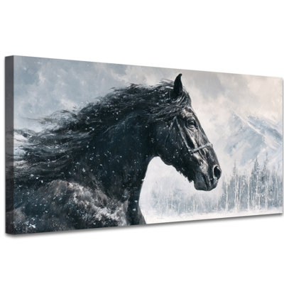 Running Horse Canvas Wall Art - Majestic Wild Horse Pictures Wall Decor, Equine Artwork Prints for Living Room or Bedroom, Sleek Modern Frame Wrapped Canvas, 12×24 inches