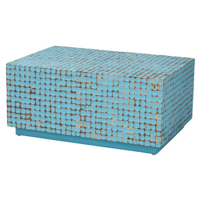 Table basse bohémienne en noix de coco bleue et bois d'acacia