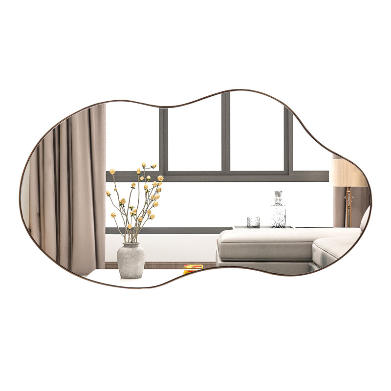 Asymmetrical Metal Wall Mirror, 92cm H x 50cm W, Brown
