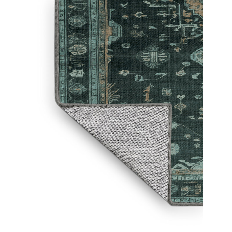 Machine Washable Overdyed Green Area Rug, Round 8'