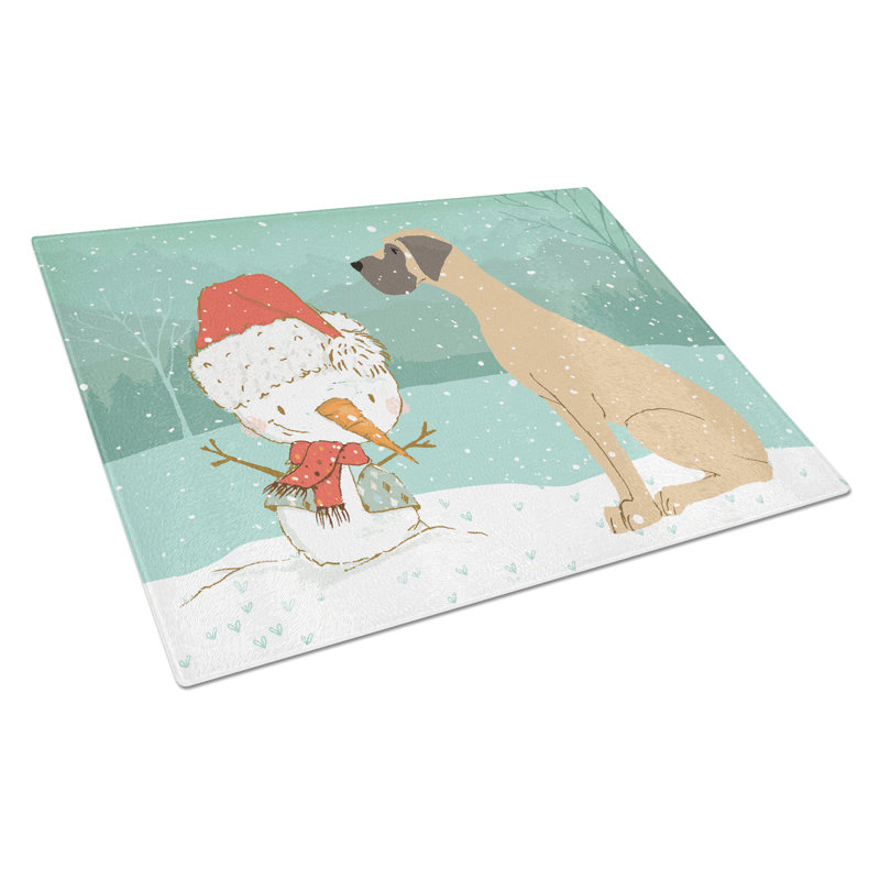 Planche à découper noël bonhomme de neige en verre trempé caroline, Grand Danois fauve avec oreilles naturelles