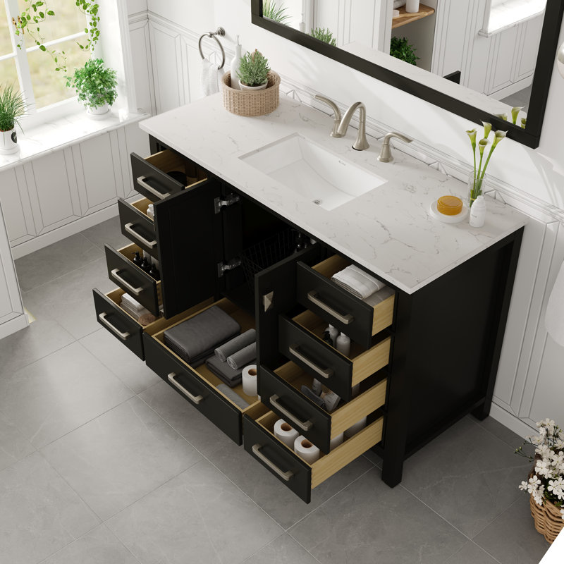 Minnich 42"W X 22"D Espresso Bathroom Vanity With White Carrara Quartz Countertop And Undermount Porcelain Sink