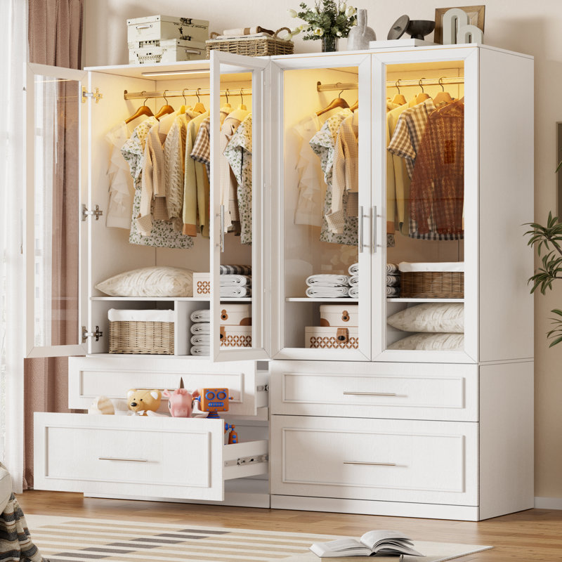 Armoire Wardrobe Closet With Motion Sensor Light And Drawer