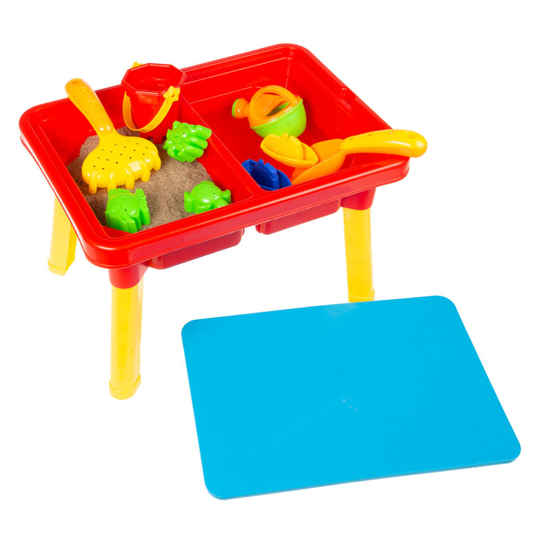 Water Table with Lid and Toys - Playset with 2 Sensory Bins for Sand or Water - Toddler Activity Set for Beach, Backyard or Classroom by Hey Play