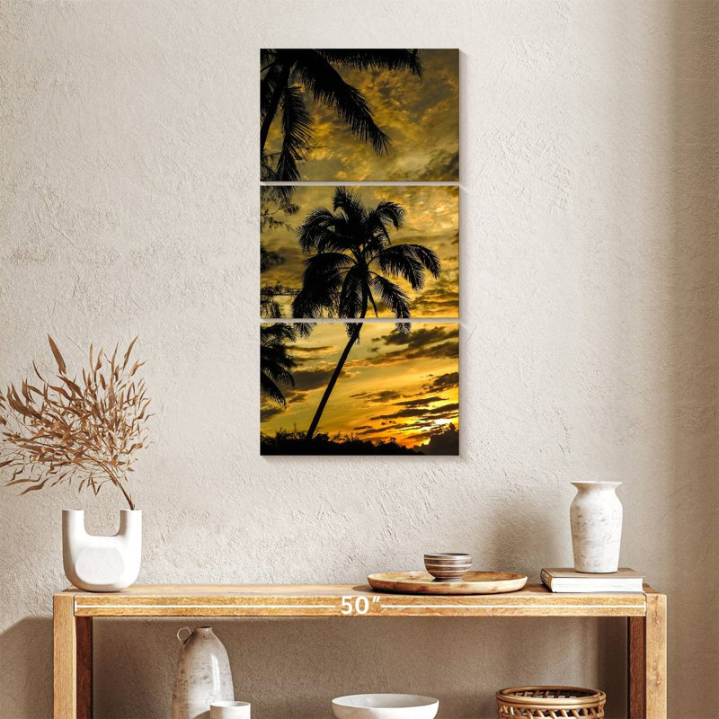 Silhouette de palmier au coucher du soleil, H 38 po x l 18 po