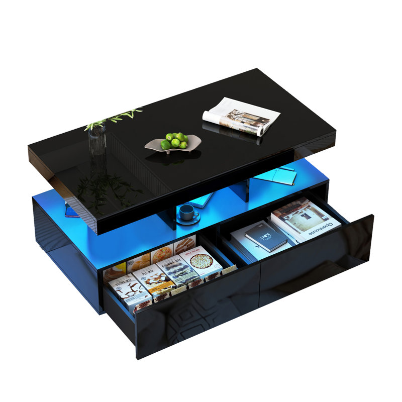Pedestal Coffee Table with Storage, Black