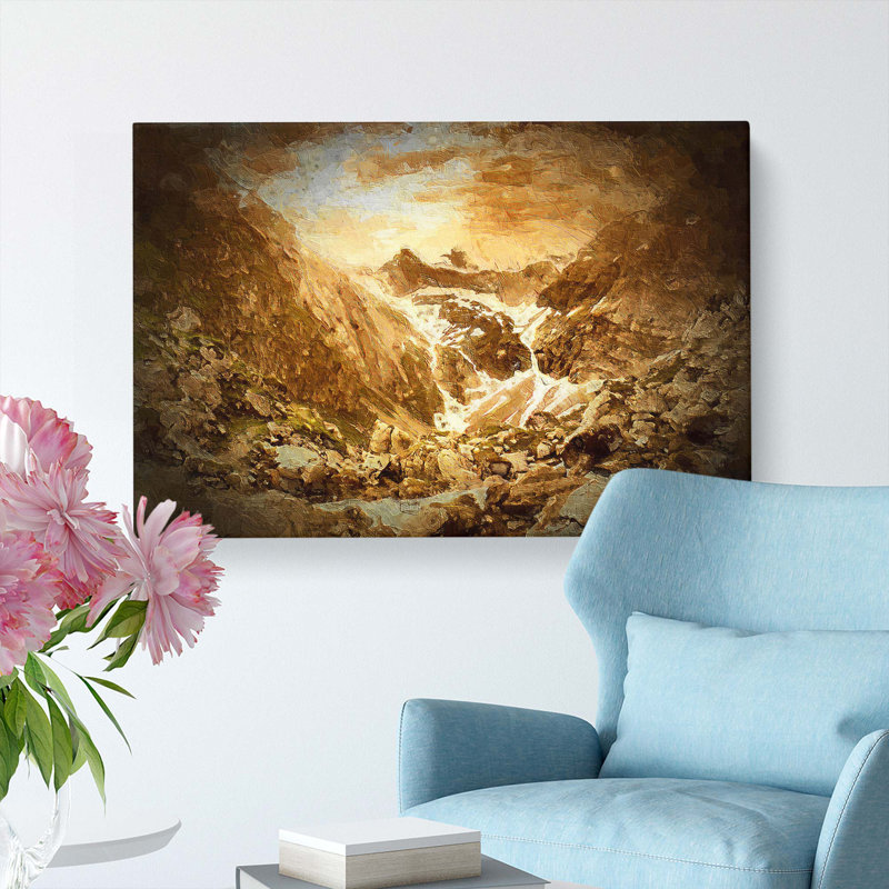 Golden Mountain Valley - Wrapped Canvas Painting, 40cm H x 60cm W x 3cm D