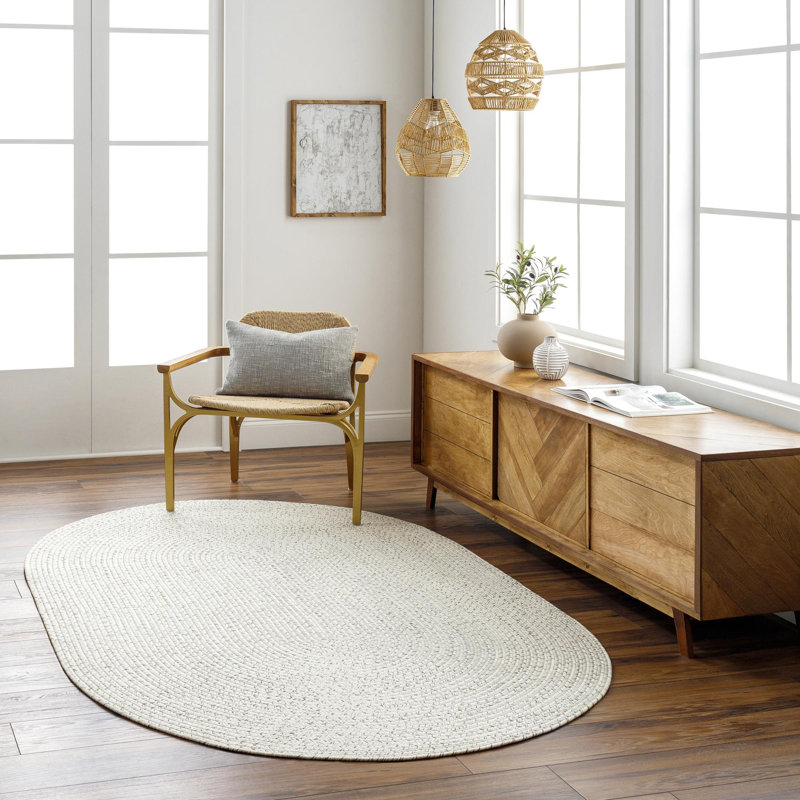 Leroux Cream Indoor/Outdoor Area Rug, Oval 5' x 7'6"