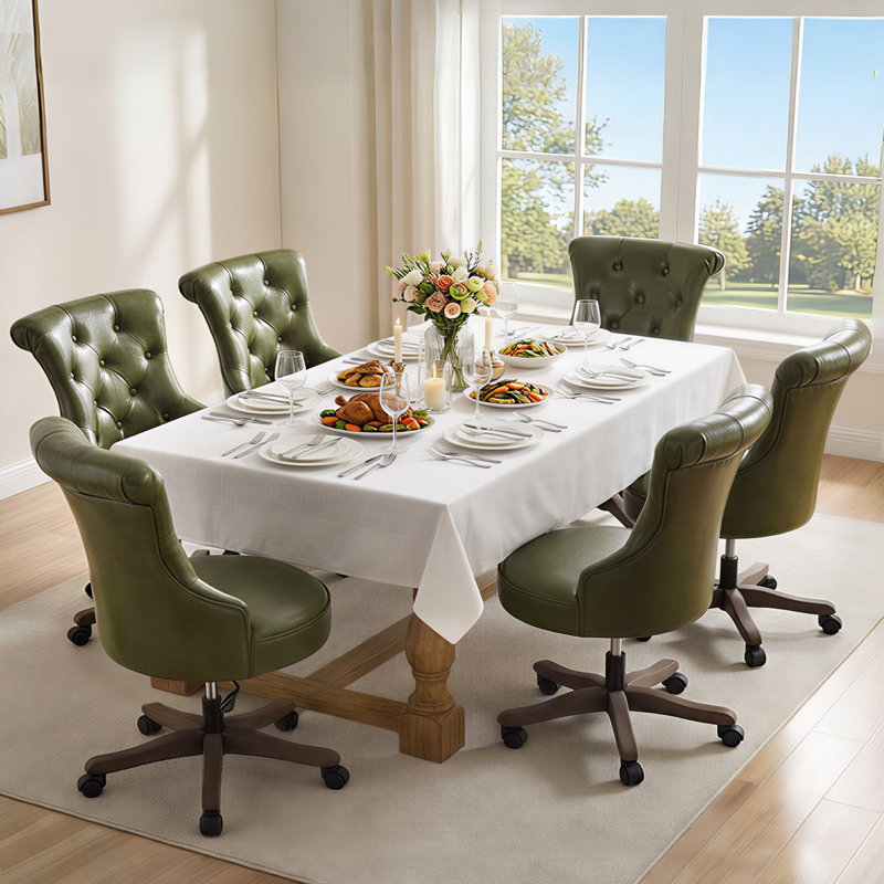 Asyra Wide Back Tufted Swivel Task Chair, Olive Green Leather