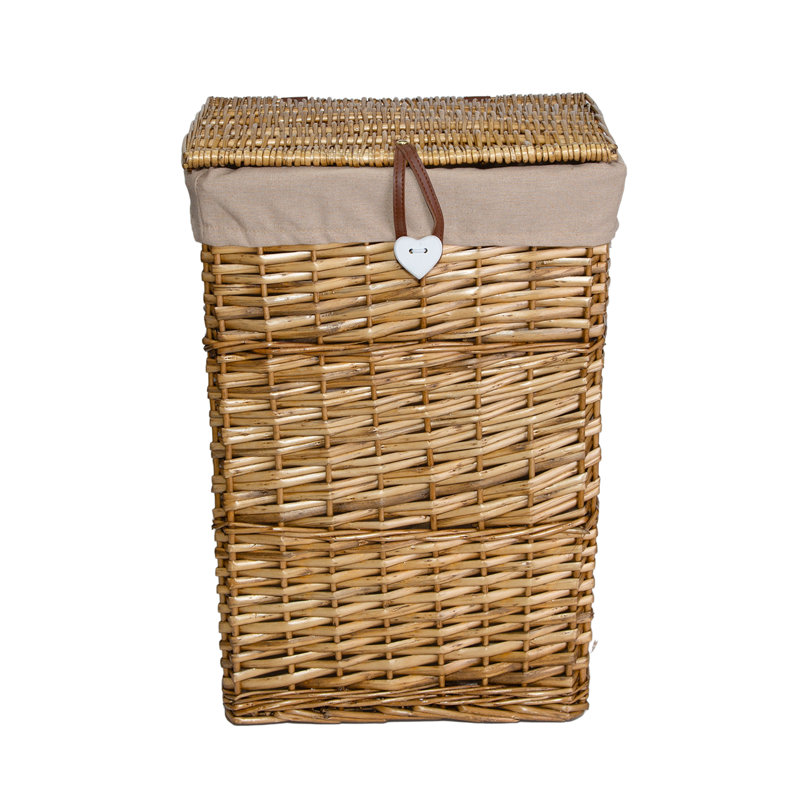 Wicker Laundry Basket with Lid and Cotton Liner, Brown, 60cm H x 48cm W