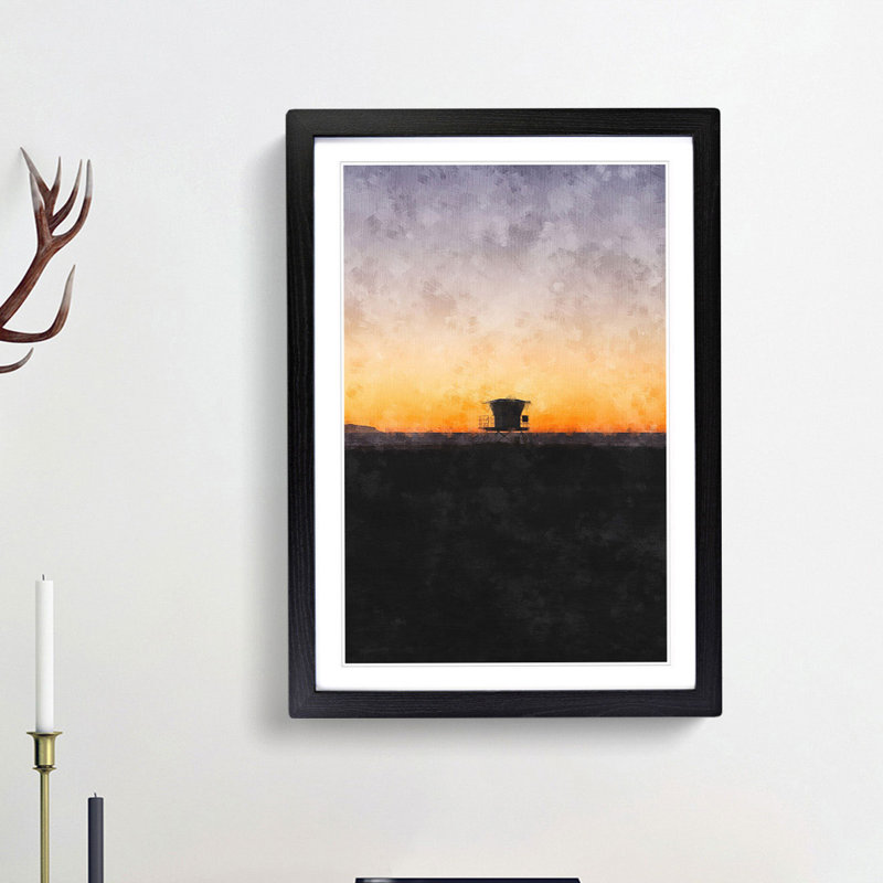 Lifeguard Station on Huntington Beach 1 Piece Single Picture Frame Painting on MDF, 33cm H x 24cm W x 2cm D, Black Framed