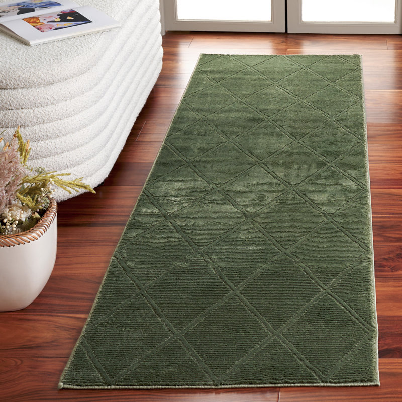 Revive Geometric Area Rug In Green, Runner 69cm x 244cm