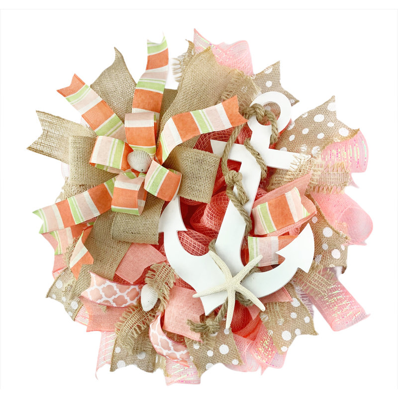 Couronne corail et toile de jute 18 po