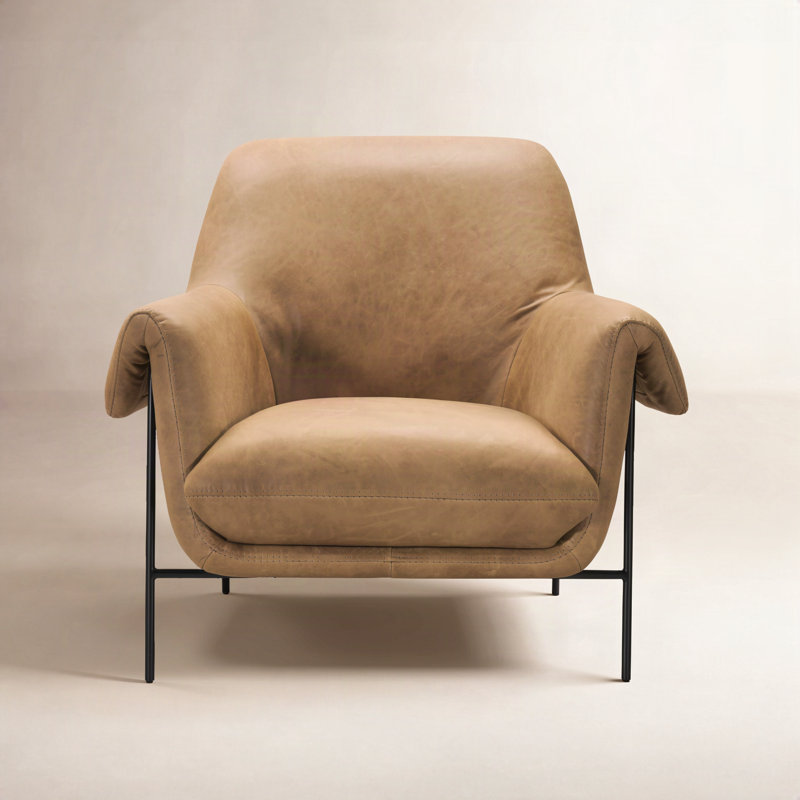 CC Metal Frame Leather Club Chair, Brown Genuine Leather