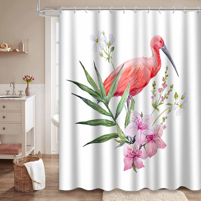Rideau de douche aquarelle avec fleurs roses et feuilles de palmier avec 12 crochets, L 72 po x l 72 po