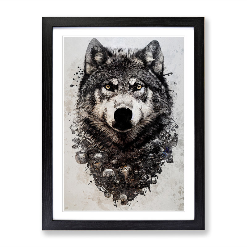 Graffiti Wolf No.1 - Single Picture Frame Print, 64cm H x 46cm W x 2cm D, Black