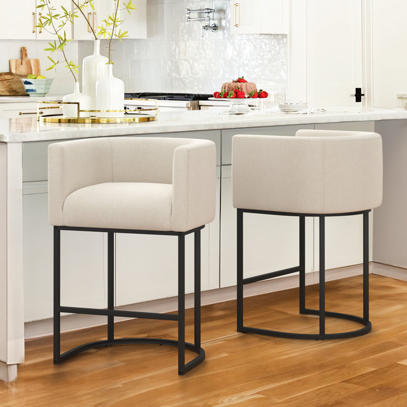 Bechtold Upholstered Counter Stool, Linen Linen/ Black Frame