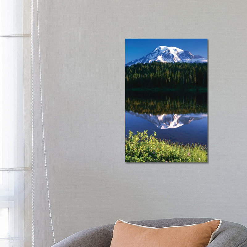 USA, Washington, Mt. Rainier National Park. Clouds on Mt Rainier and Reflection Lake. 1 Piece Wrapped Canvas Wall Art