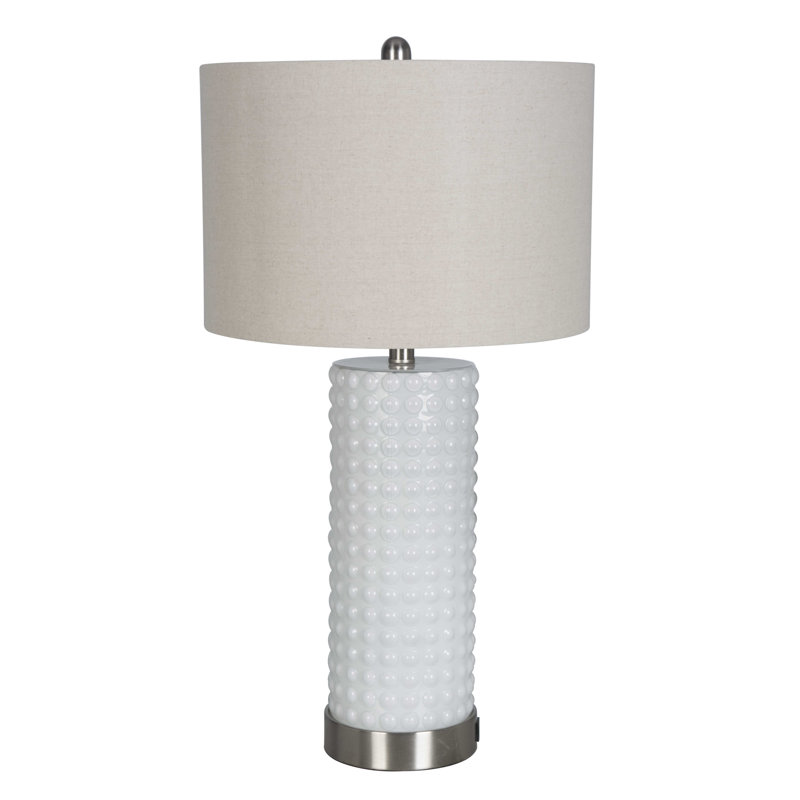 Lampe de table 30 "en verre texturé USB, blanc (ensemble de 2)