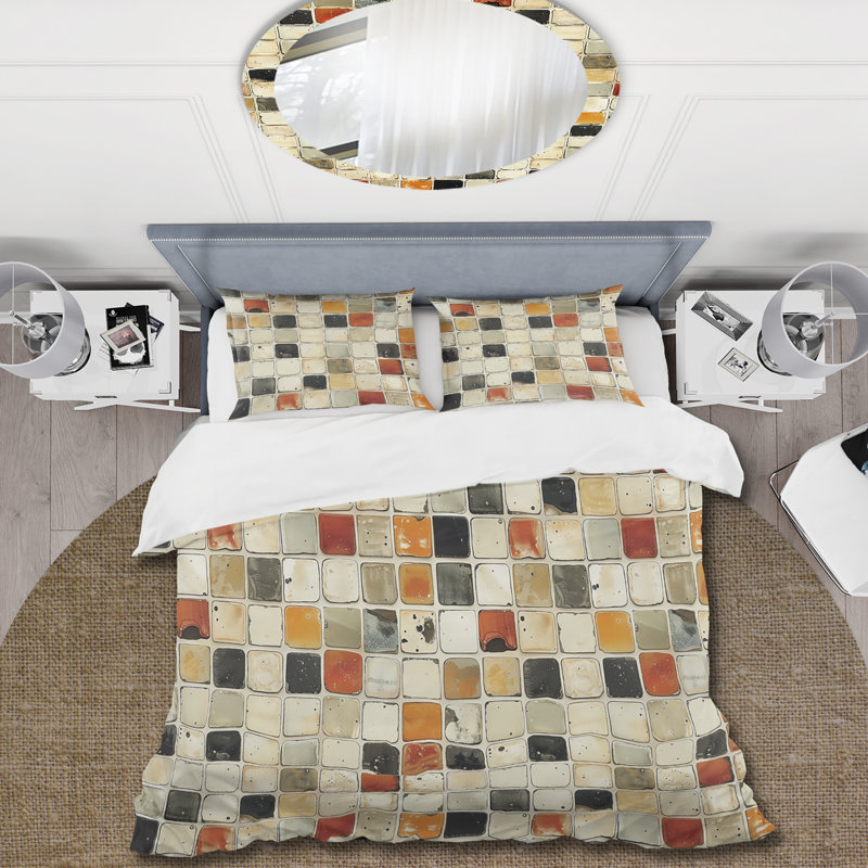 Ensemble de housse de couette beige clair Mid-Century Mosaic Tiles IV - Mid-Century