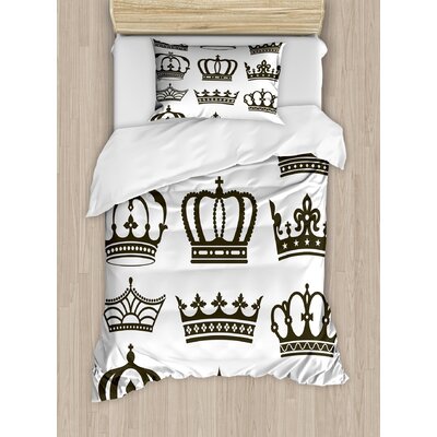 Symbol of Royalty Jewel Crowns Tiaras for Reign Queen Prince Princess Cartoon Duvet Cover Set -  Ambesonne, nev_36012_twin