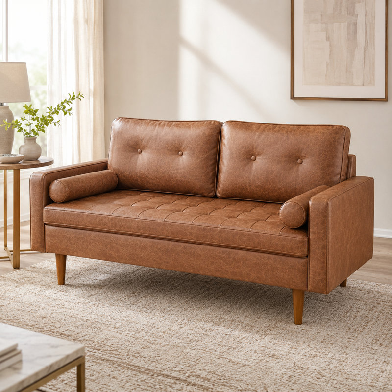 Aisha 69.7'' Faux Leather Sofa, Brown