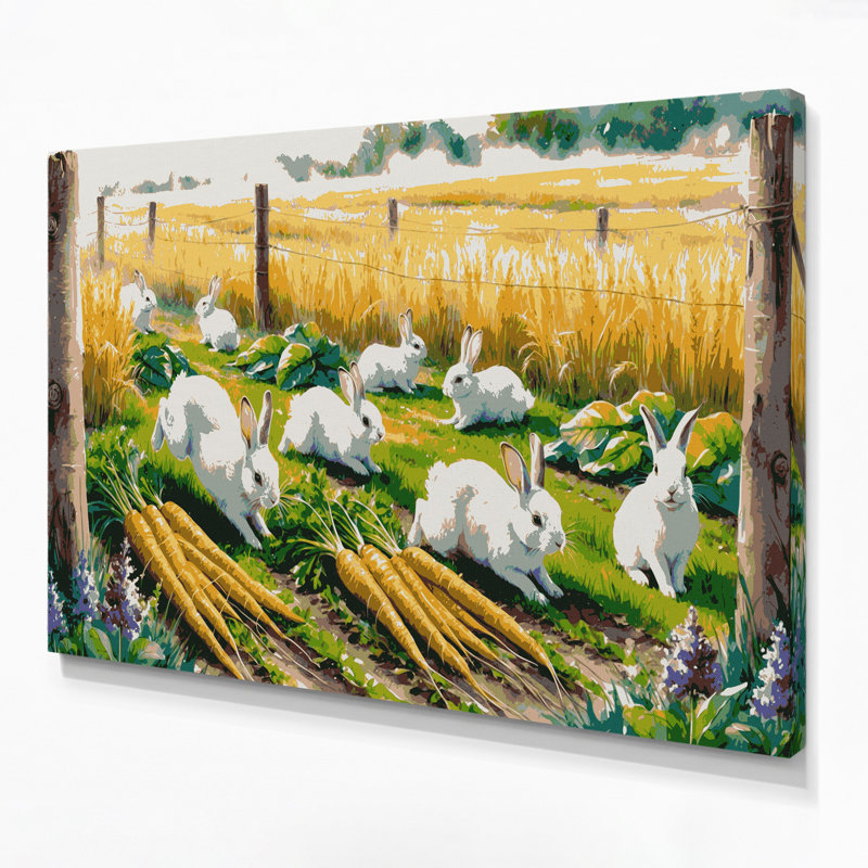 «Farm Rabbits», art mural sur toile brune, H 12 po x l 18 po