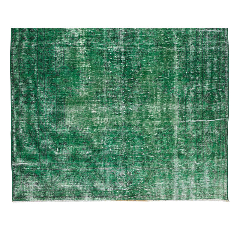 Tapis turc fait à la main de 5,6 x 9 pi de couleur verte, idéal pour les intérieurs modernes