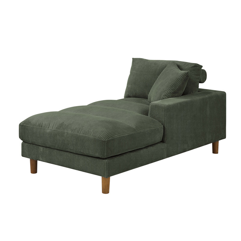 Chaise longue rembourrée Waxman, Chaise longue à accoudoir droit, Vert foncé