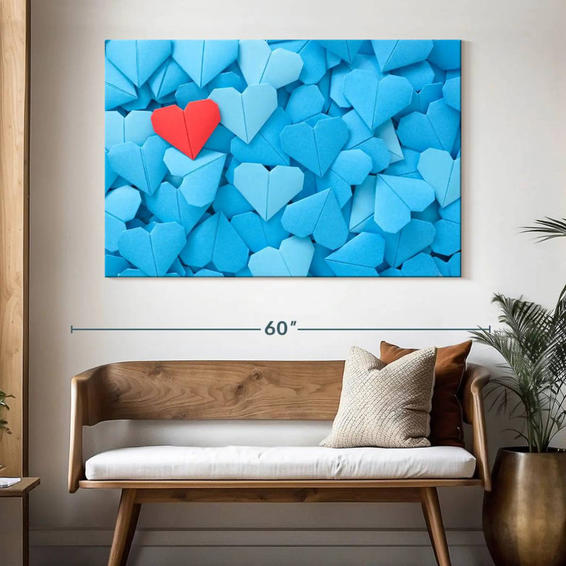 Hardie Red And Blue Origami Hearts, 34" H x 51" W