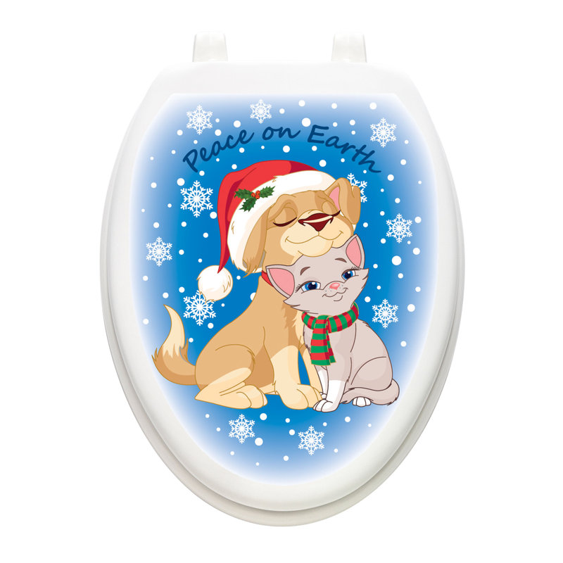 Décalcomanie de siège de toilette Holiday Peace on Earth - couvercles de toilette en vinyle, Allongé