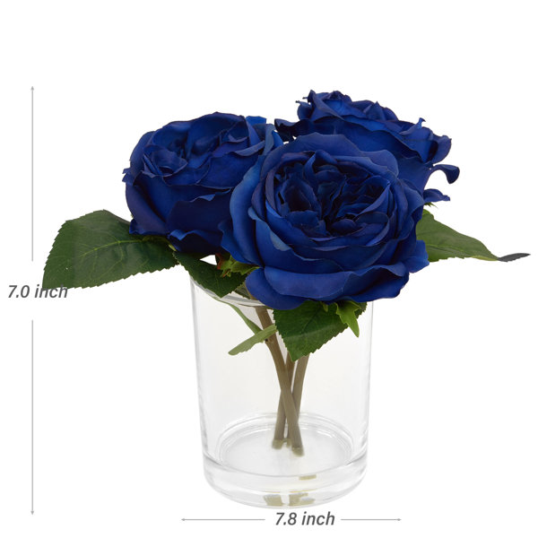 Artificial Flowers in Vase, Faux Flowers with Vase, Silk Dusty Blue Rose  Flower Arrangements with Copper Lights for Home Decor Indoor, Table