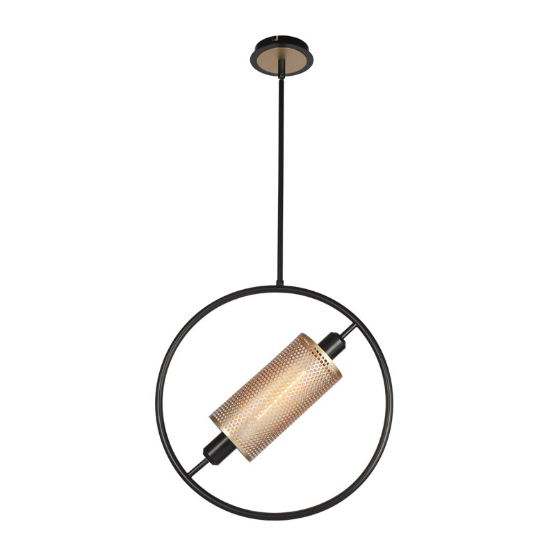Matte Black and Gold Metal 1-Light Pendant with Glass Shade