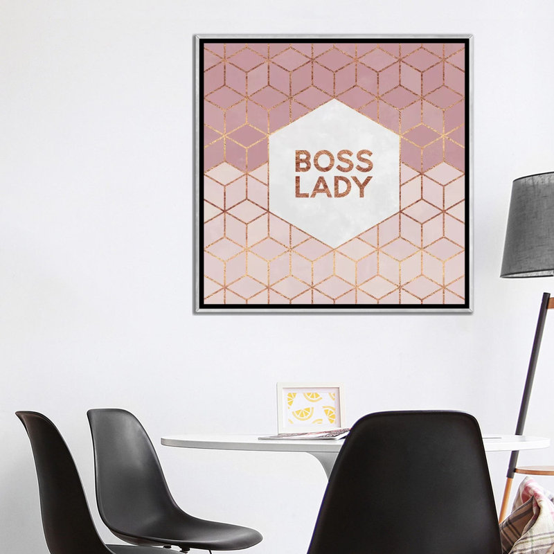 Impression d’art textuel « boss Lady » par Elisabeth Fredriksson, Pas de tapis, Toile avec cadre argenté