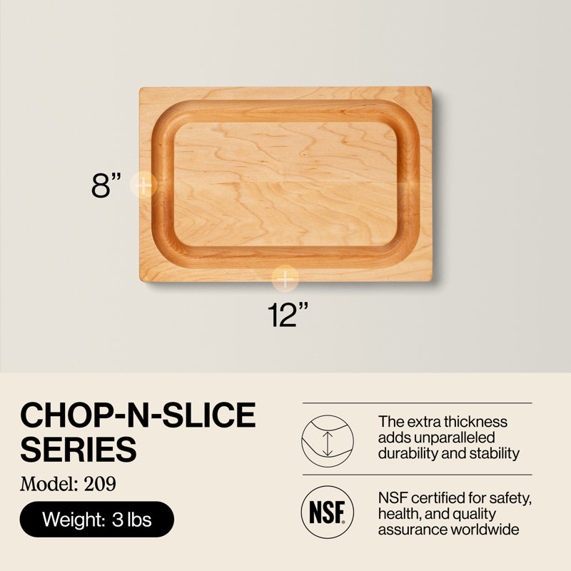 John Boos Maple Wood Chop N Slice Reversible Cutting Board, 12" x 8"